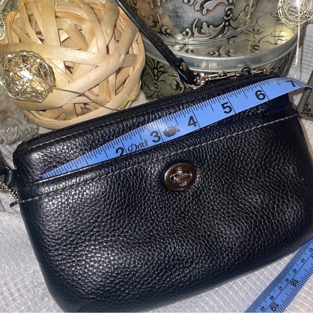 Coach Black Leather Wristlet.